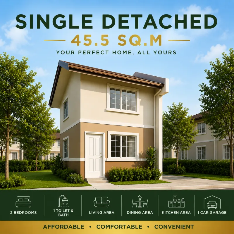 TARRAGONA PLACE SINGLE DETACHED WITH GARAGE 45.5 SQ.M HOME IN TANZA CAVITE
