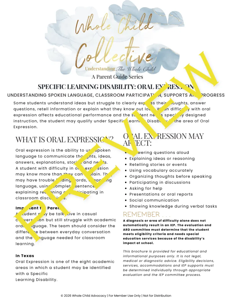 Oral Expression Parent Guide: Understanding Spoken Language, Classroom Participation, Supports, and Progress