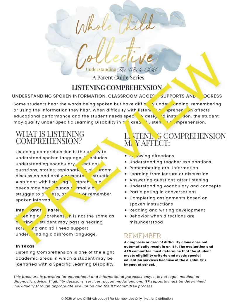 Listening Comprehension Parent Guide: Understanding Spoken Information, Classroom Access, Supports, and Progress
