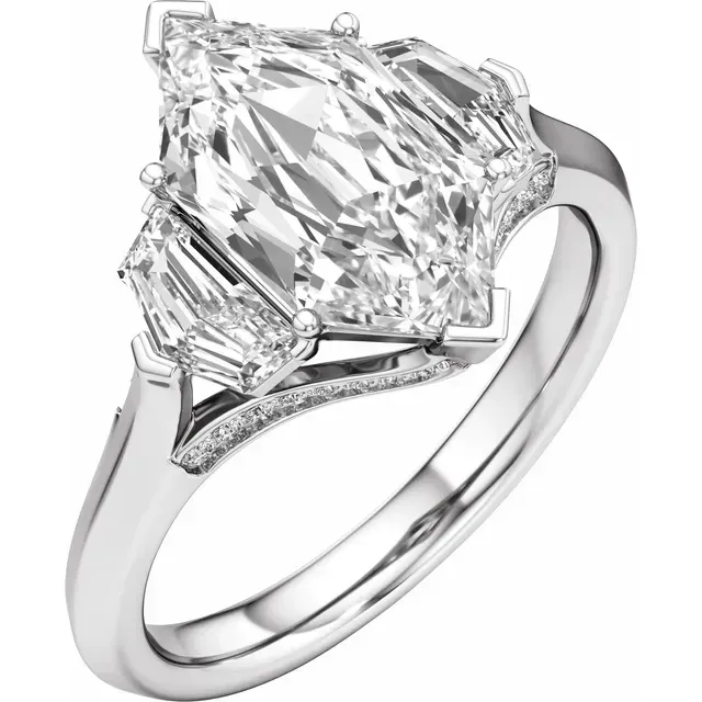 14K White Gold 3 3/4 CTW Lab-Grown Diamond Three-Stone Engagement Ring