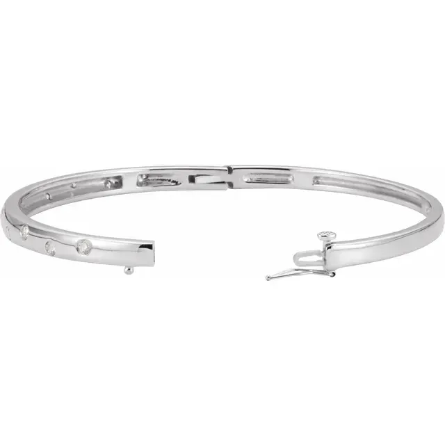14K White Gold 1/2 CTW Natural Diamond Bangle 6 3/4" Bracelet