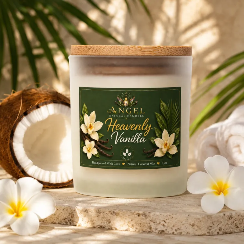 Heavenly Vanilla Natural Coconut Wax Candle 8 Oz | Warm Vanilla Scented Candle