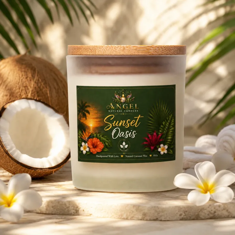 Sunset Oasis Natural Coconut Wax Candle 8 Oz | Tropical Sunset Scented Candle5