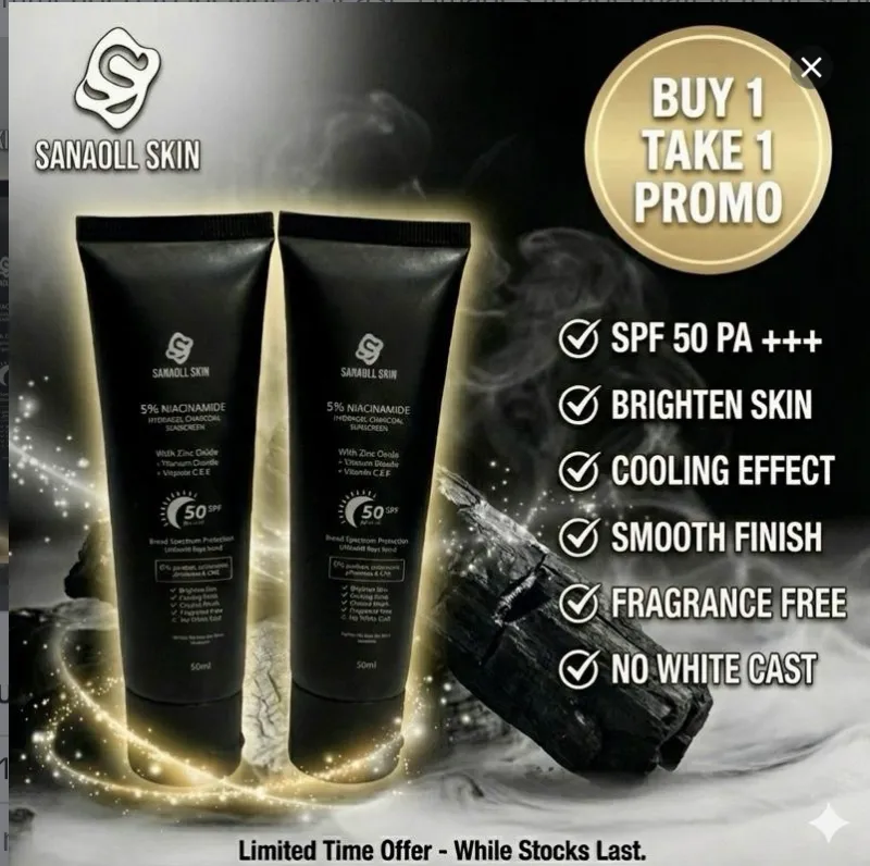 [BUY 1 GET 1 FREE] Sanaoll Skin 5% Niacinamide Hydragel Charcoal Sunscreen SPF 50 PA +++ with Zinc Oxide + Titanium Oxide