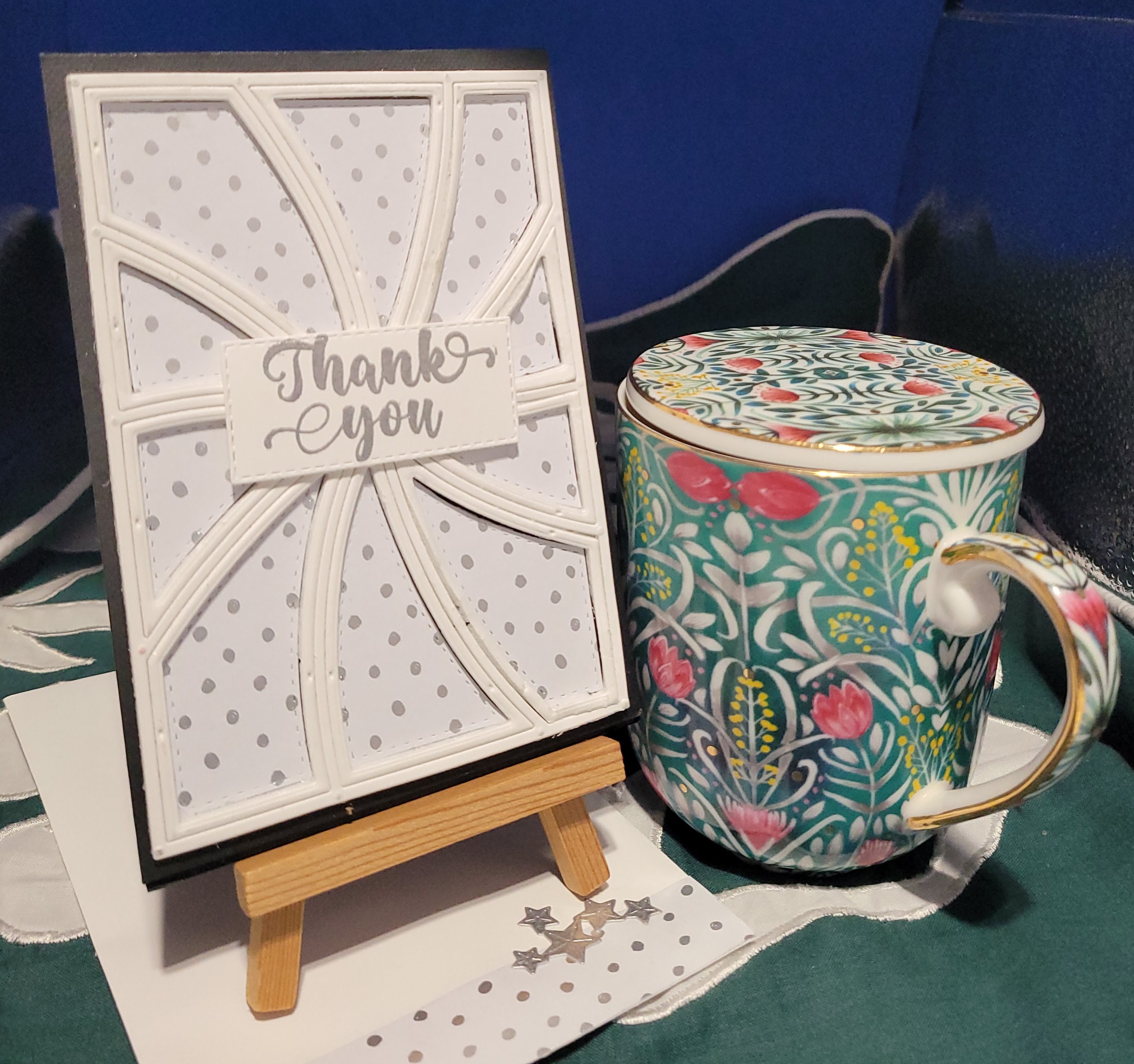 Y1 - Handcrafted Thank You Card - Elegant Black, White & Silver Spots