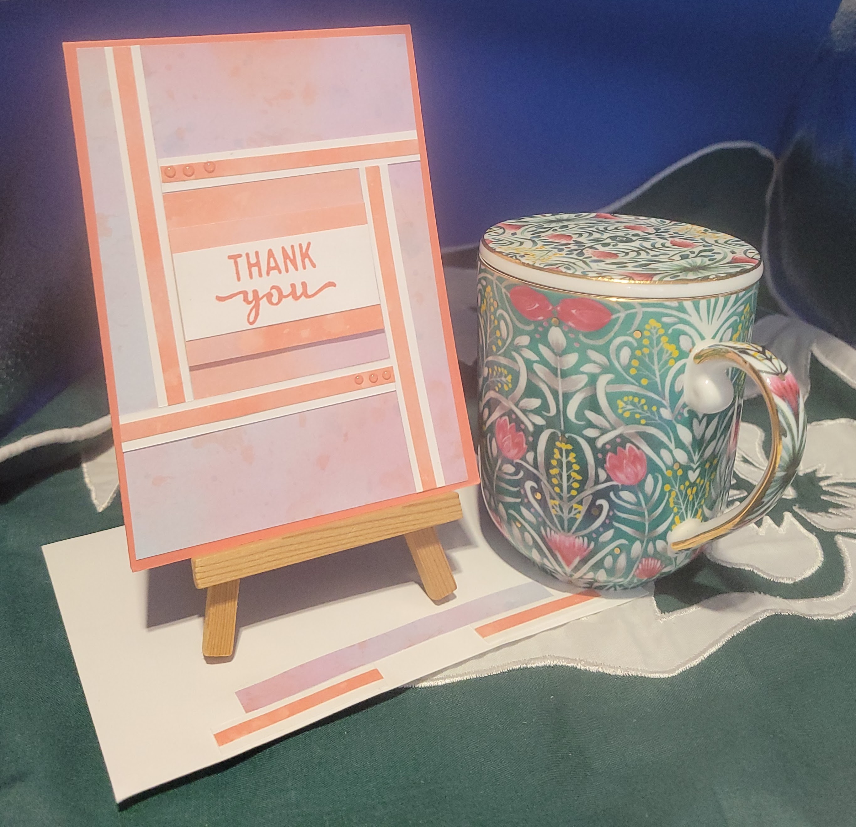 Y13 - Handcrafted Thank You Card - Calypso Coral & Purple Patchwork