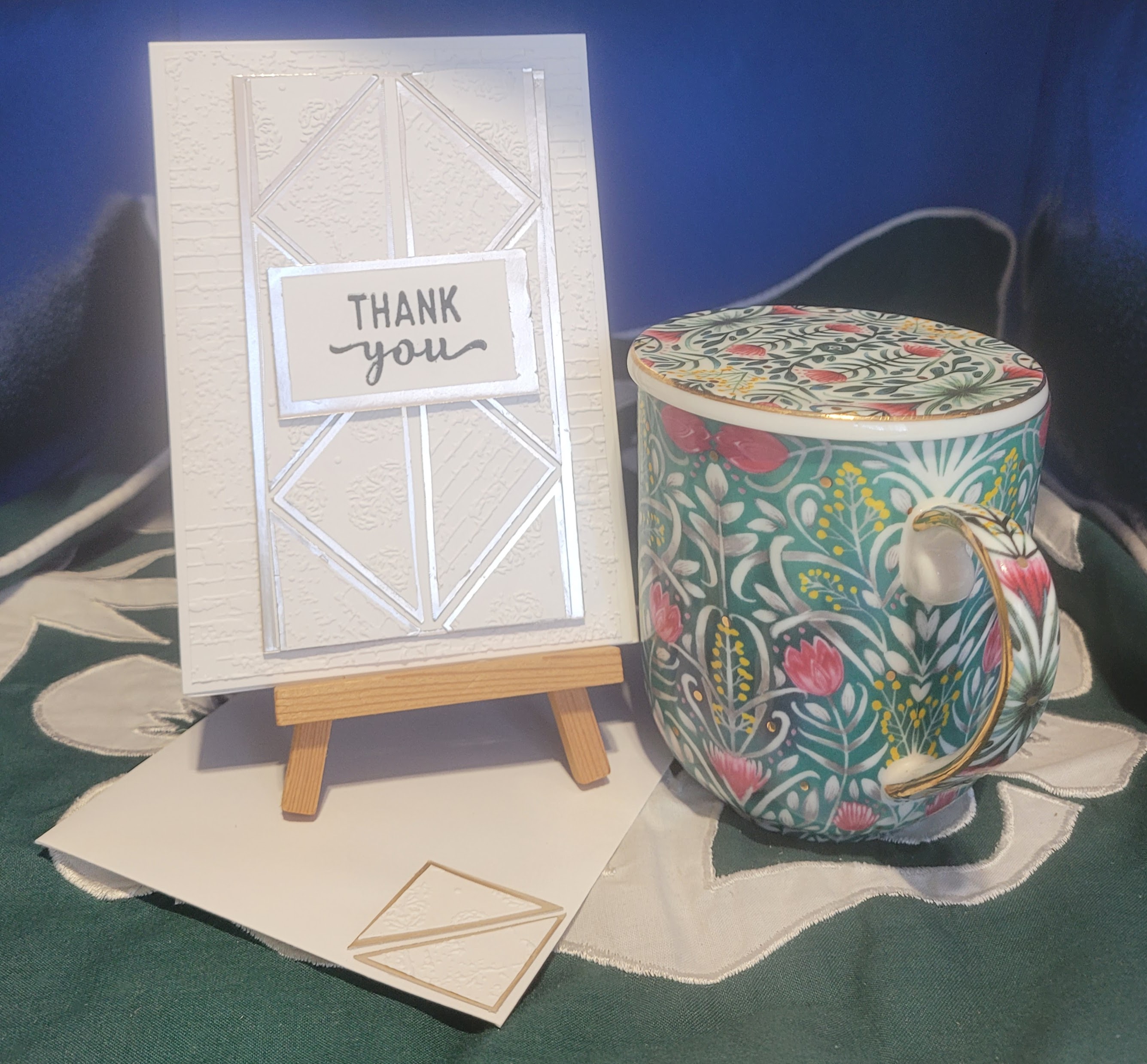 Y24 - Handcrafted Thank You Card - Classy White Embossed & Rose Gold Edges