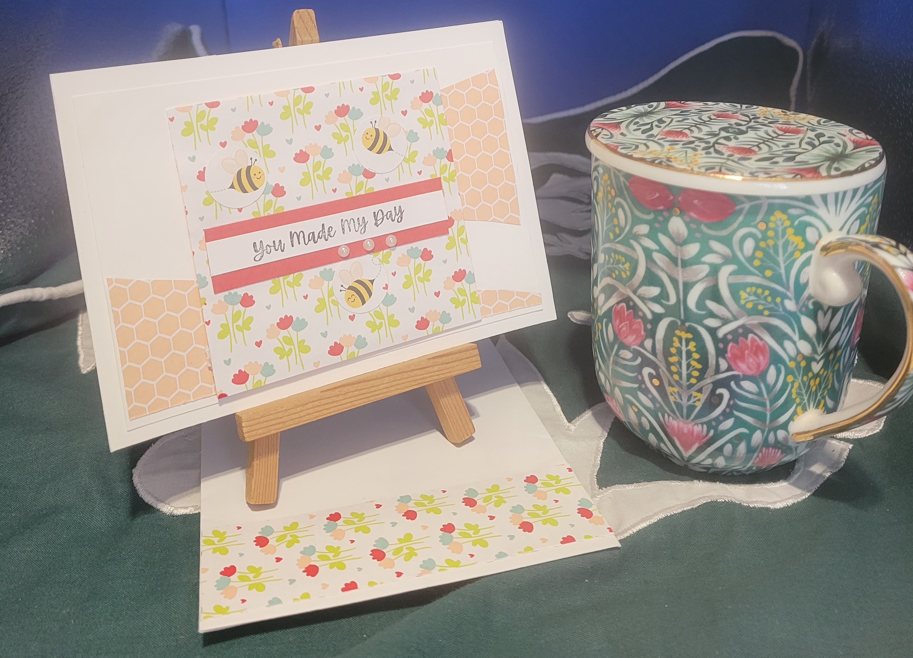 Y21 - Handcrafted Thank You Card - Buzzy Bees & Petal Pink Honeycomb