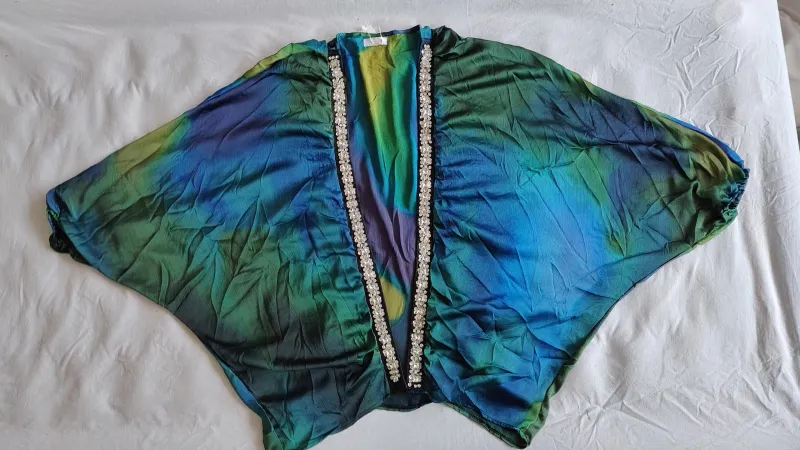 Blue & Green Gradient Embellished Open-Front Top