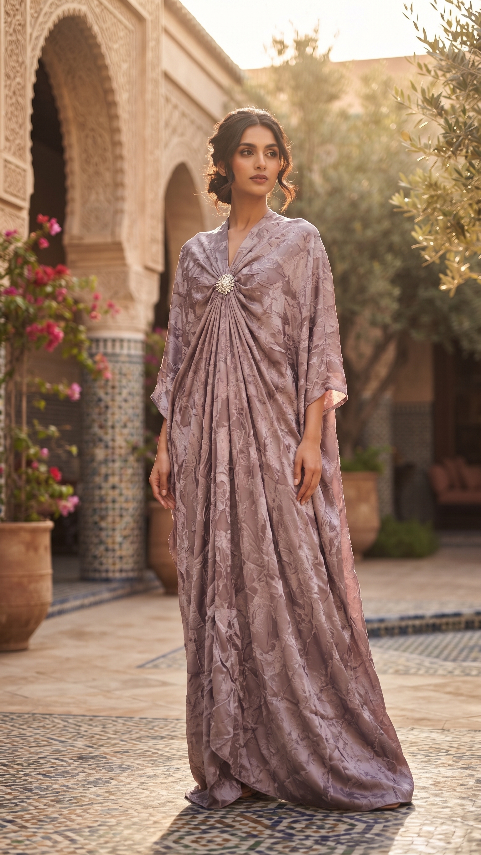 Dusty Lavender Embellished Draped Kaftan