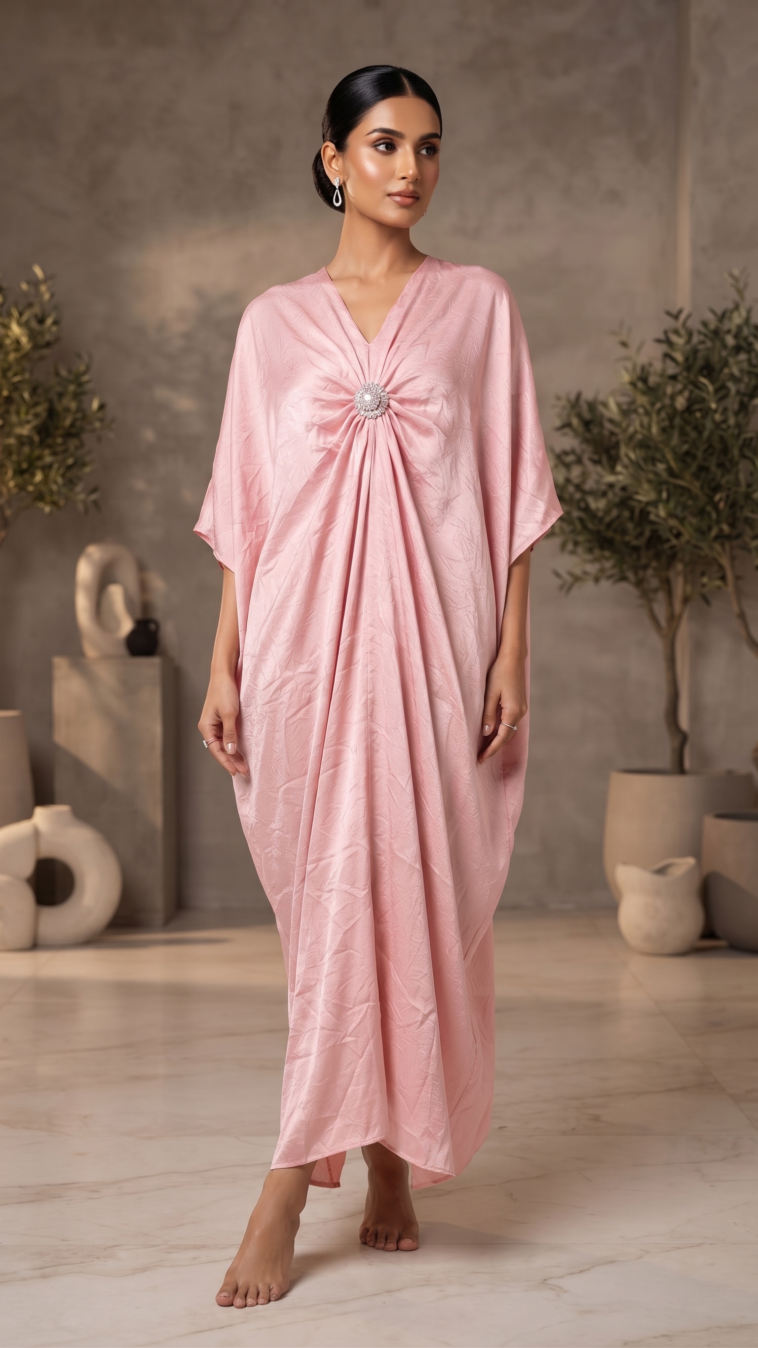 Blush Pink Crystal Draped Kaftan