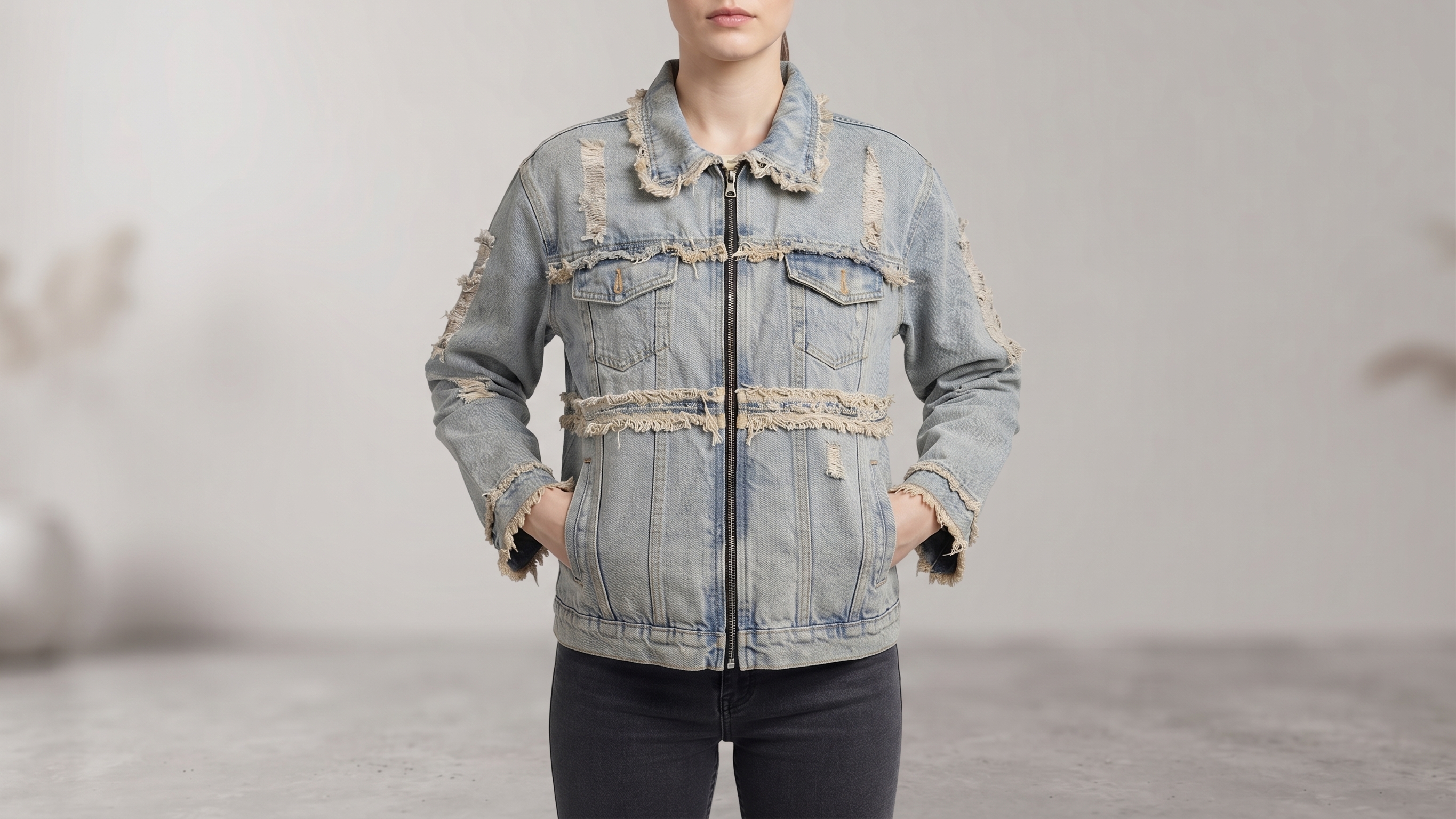 Dragon Embroidered Distressed Denim Jacket