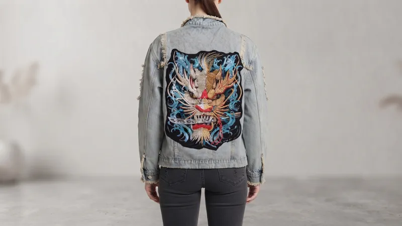 Dragon Embroidered Distressed Denim Jacket