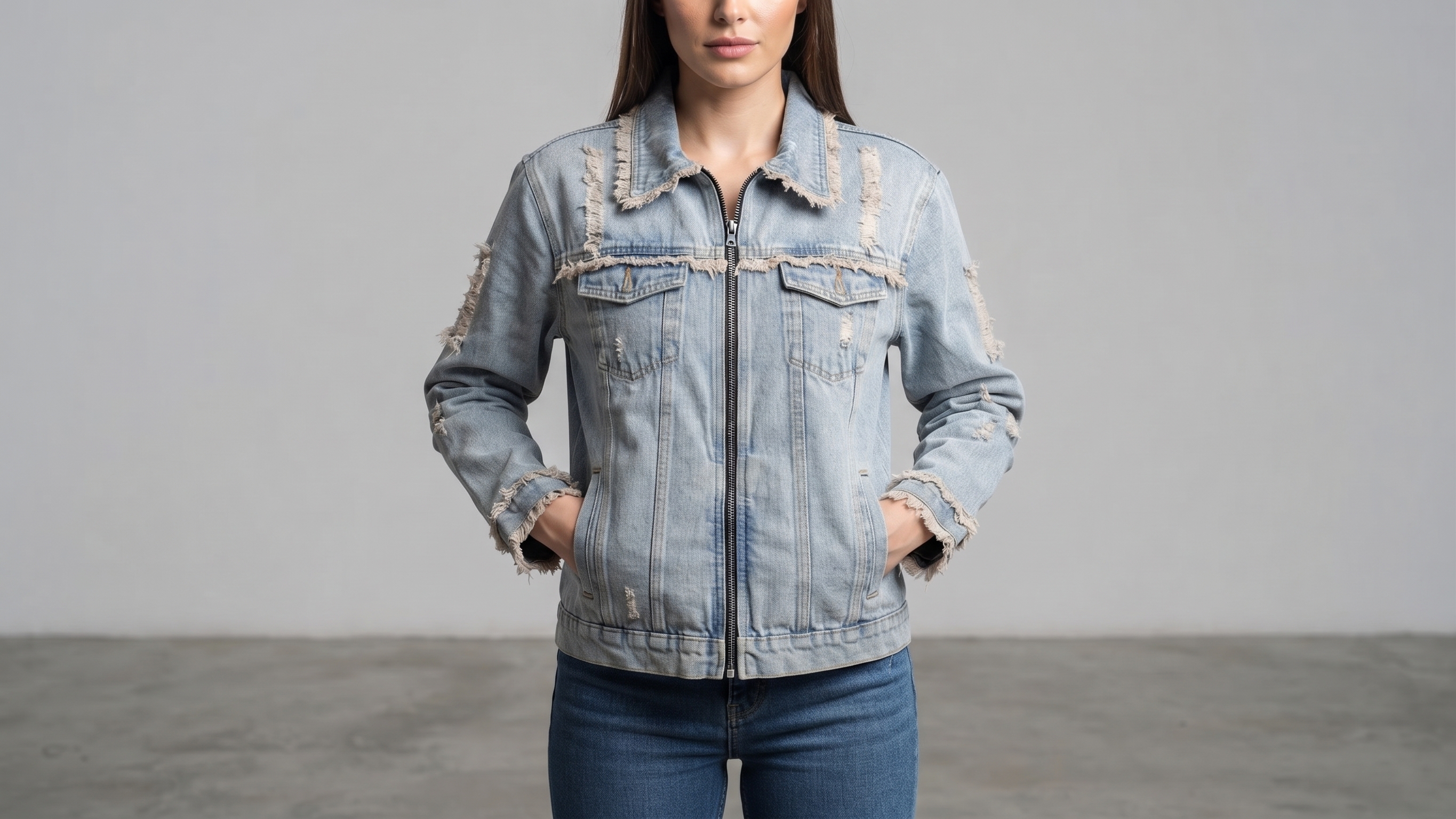 Dragon Crest Distressed Light-Wash Denim Jacket