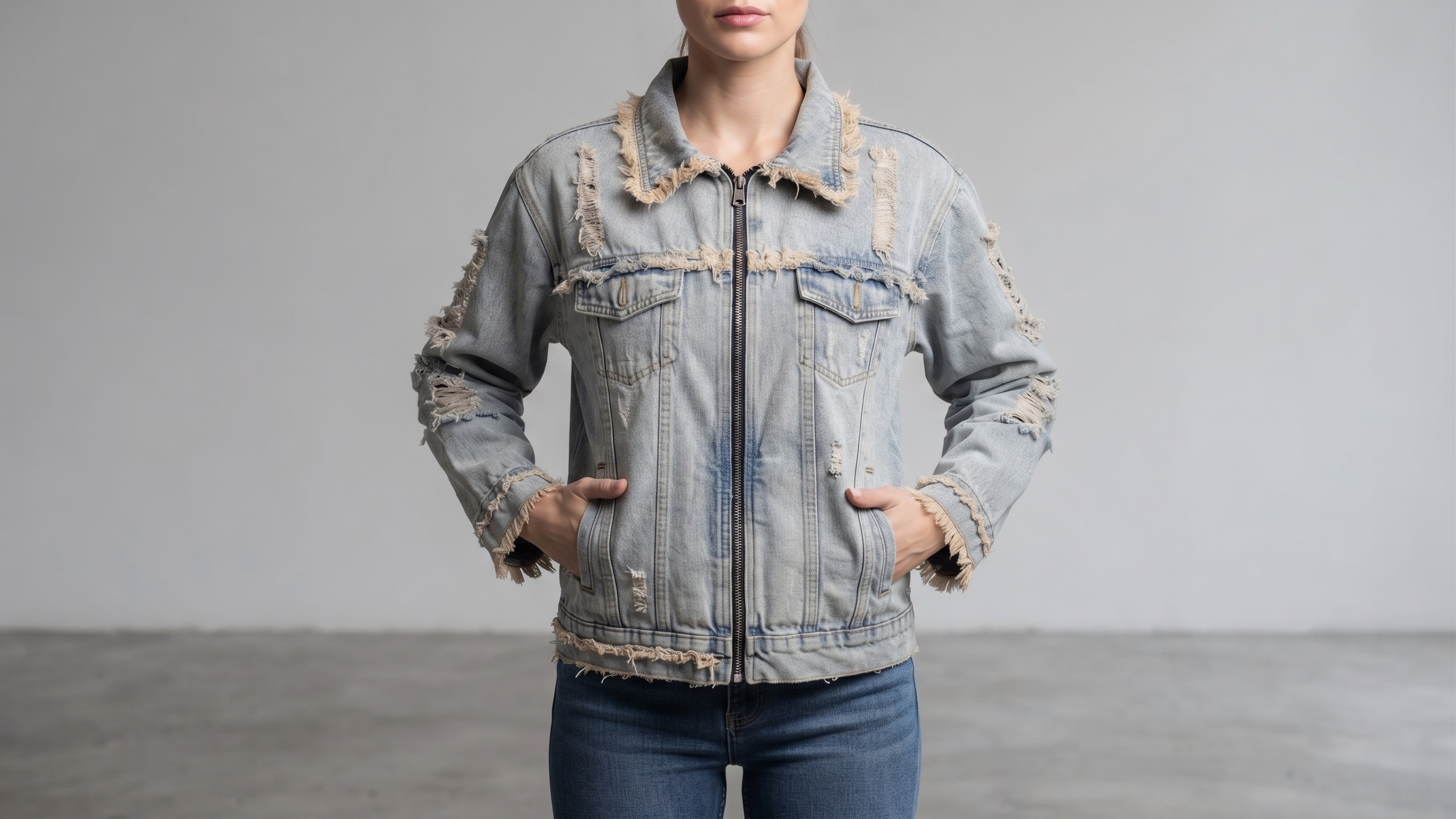 Embroidered Horse Distressed Light-Wash Denim Jacket