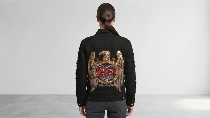 Black Distressed Eagle Emblem Denim Jacket
