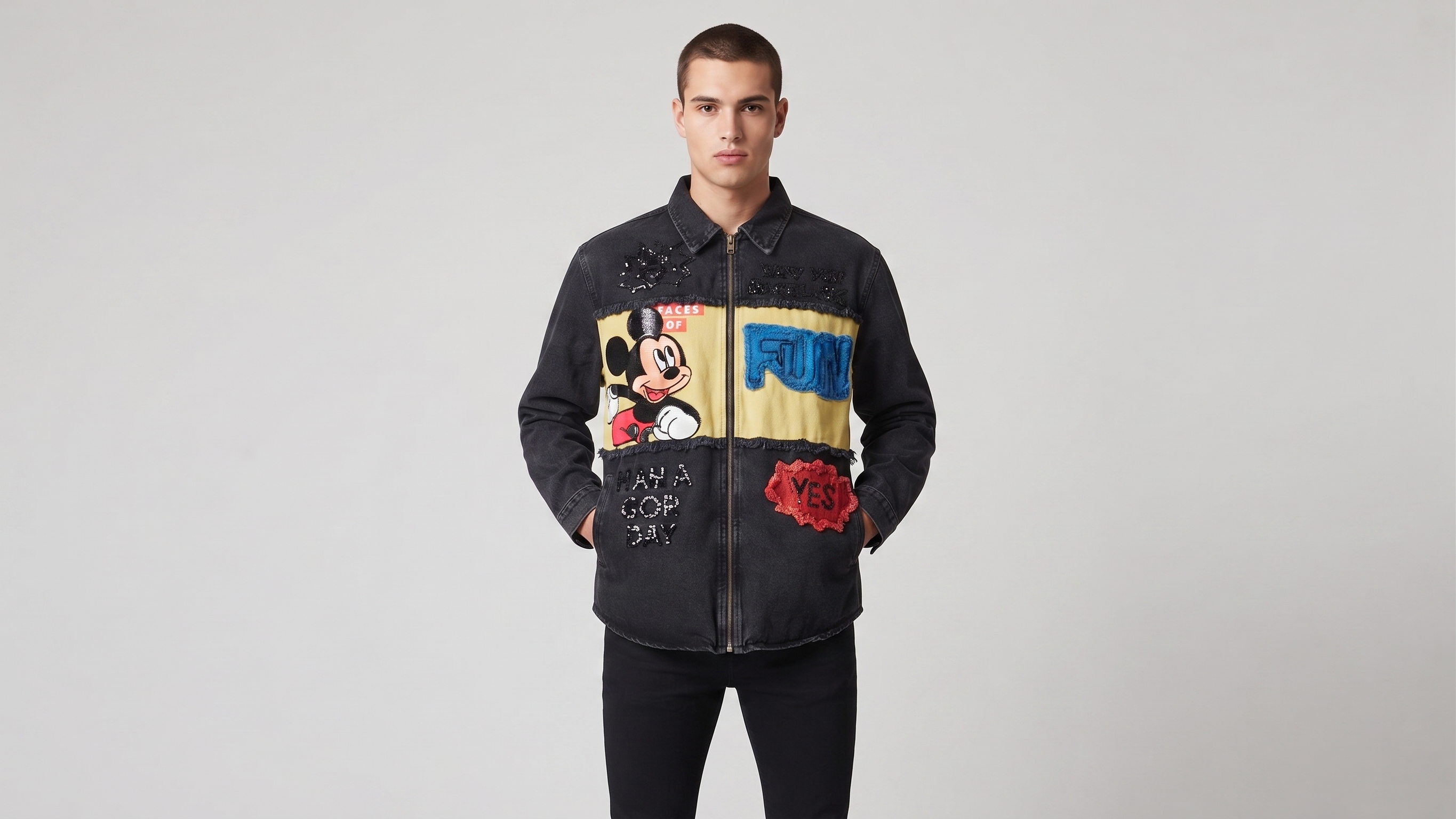 Charcoal Mickey Graphic Denim Jacket