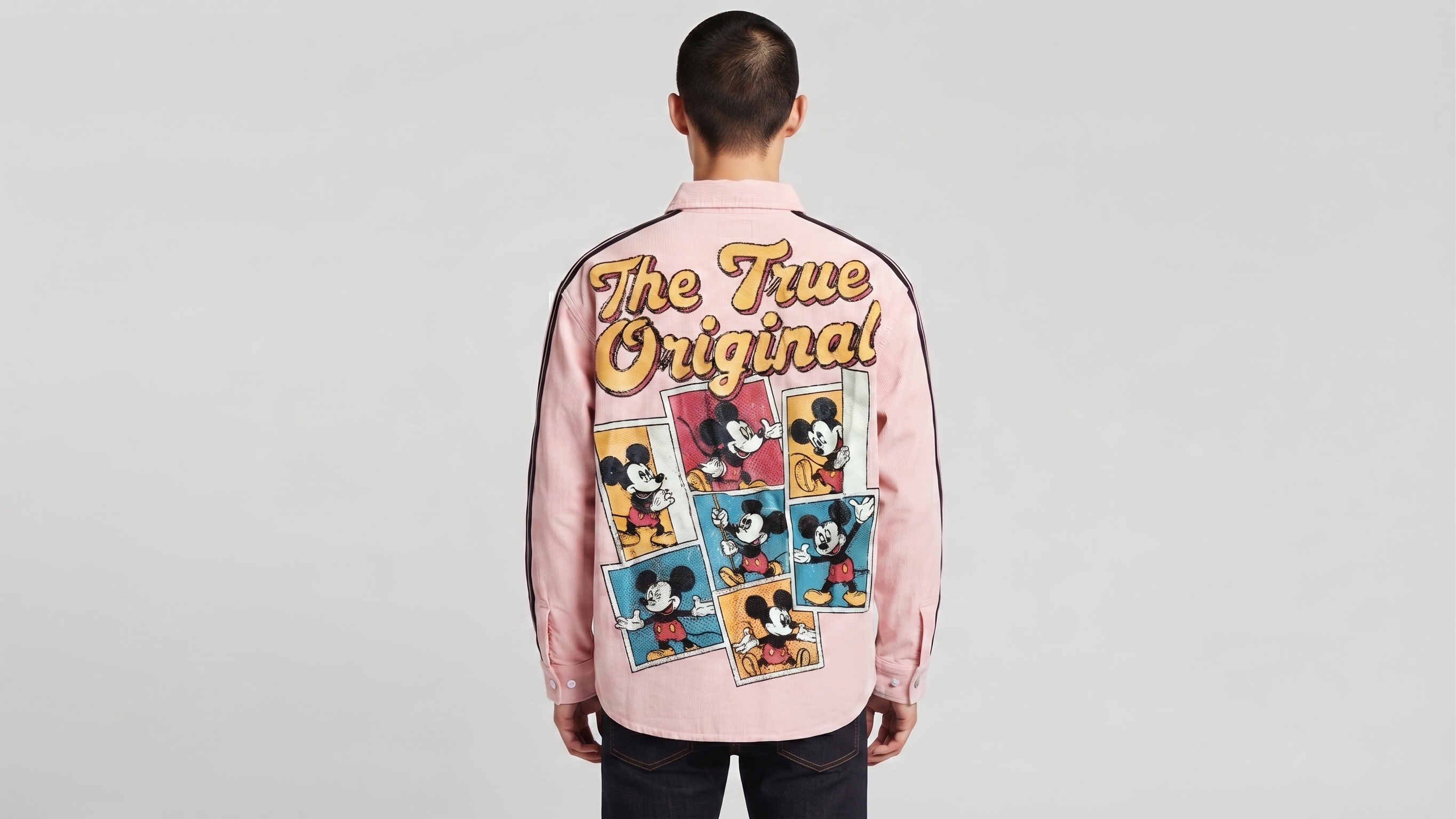 Blush Pink Mickey Mouse Graphic Stripe Shirt Jacket