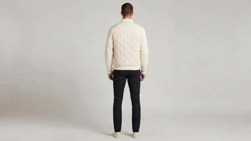 Ivory Quilted Knit-Sleeve Bomber Jacket