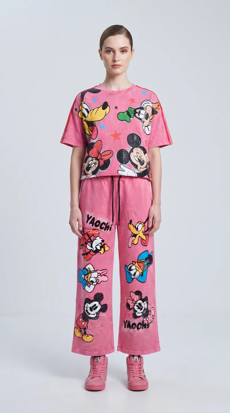 Pink Mickey Mouse Cartoon Tracksuit Set