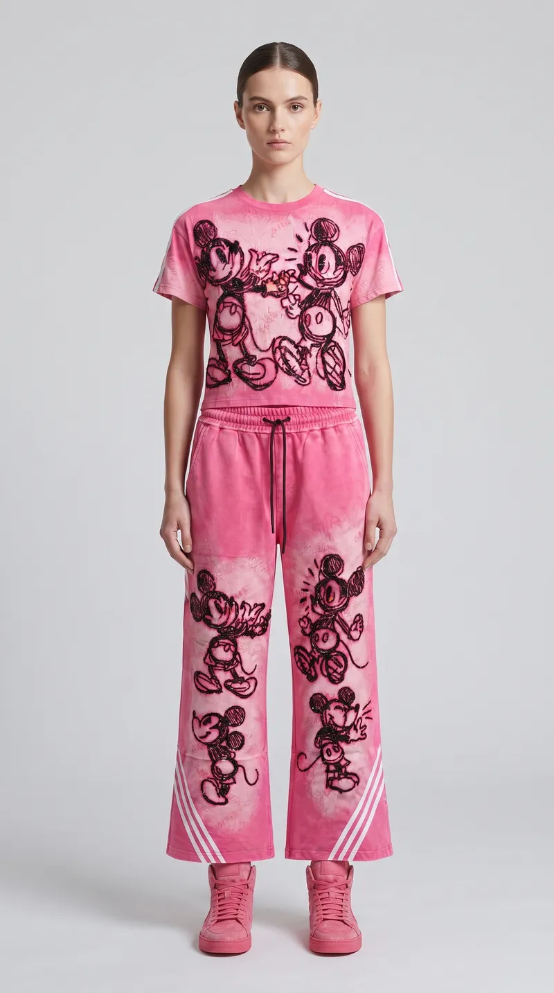 Pink Mickey Mouse Graphic Tracksuit Set