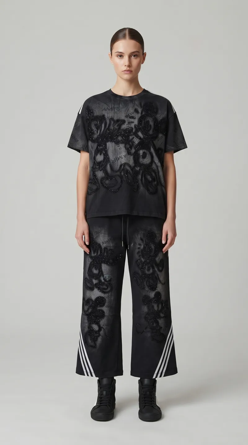 Black Mickey Mouse Monochrome Wide Leg Tracksuit Set
