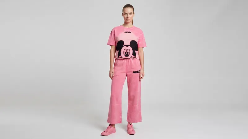 Pink Mickey Mouse Wide Leg Tracksuit Set