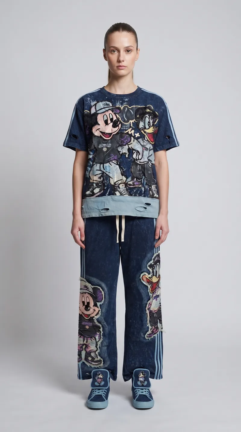 Mickey Distressed Denim Style Co-Ord Set