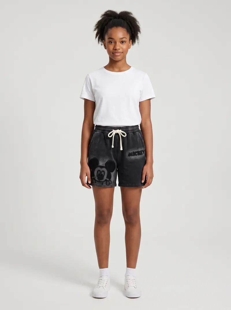 Black Mickey Embroidered Lounge Shorts