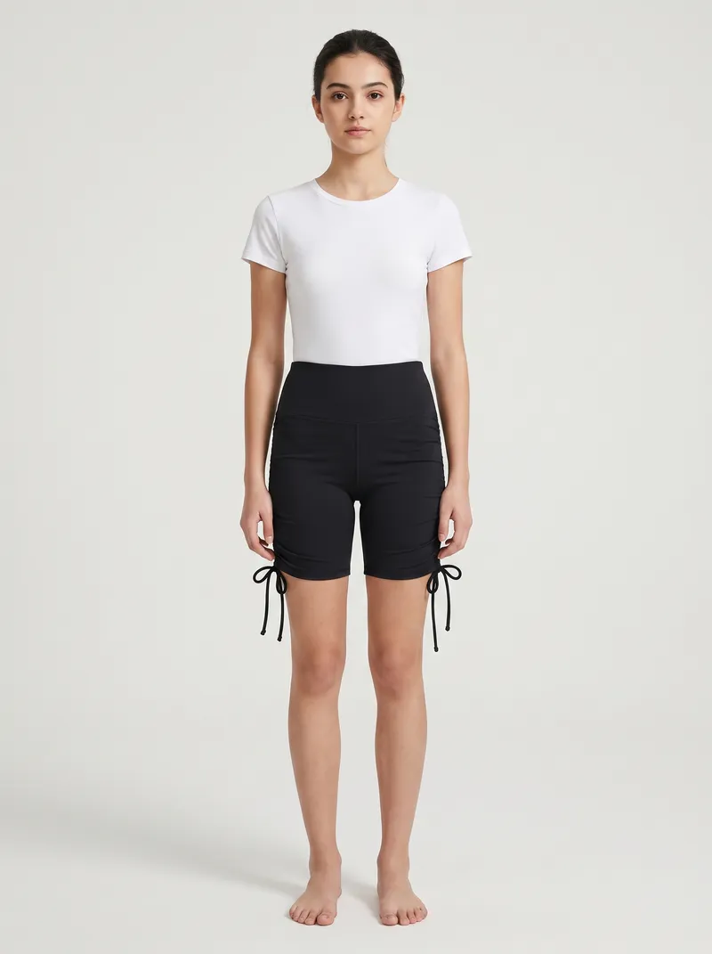 Black Adjustable Side Tie Active Shorts