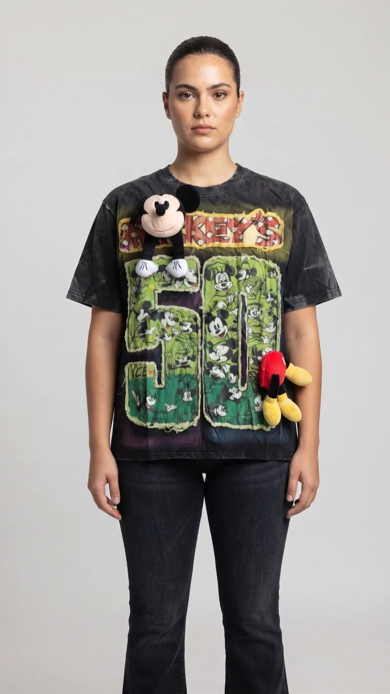 Black Mickey Patch Graphic Oversized T-Shirt