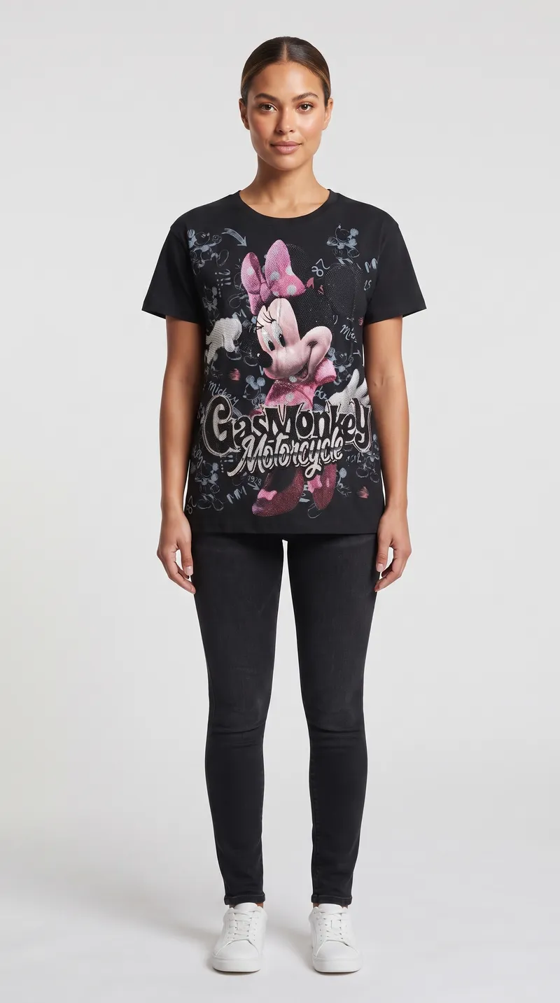 Black Minnie Crystal Graphic T-Shirt