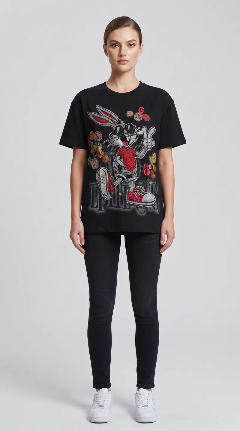 Black Bugs Bunny Crystal Graphic T-Shirt