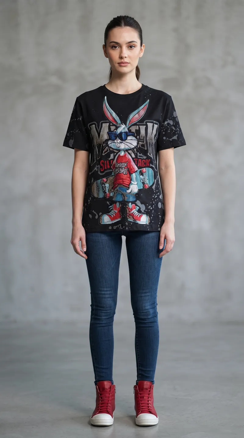 Black Bugs Bunny Skateboard Graphic T-Shirt