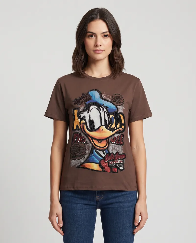 Brown Donald Duck Graphic Streetwear T-Shirt
