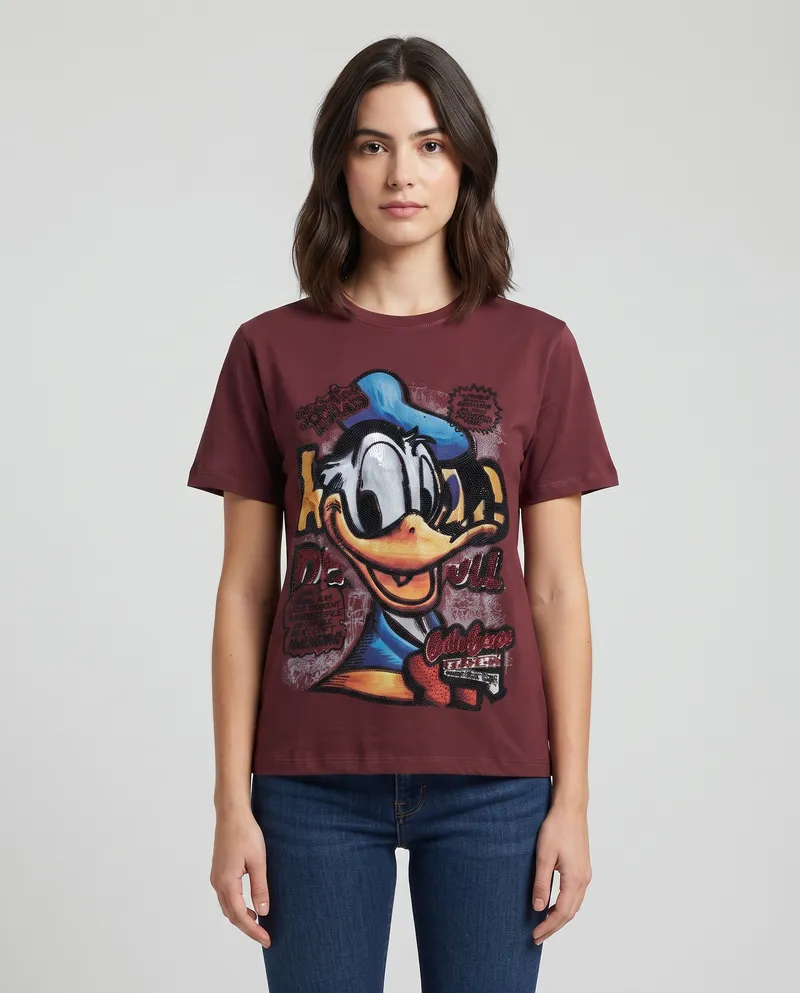 Maroon Donald Duck Graphic Streetwear T-Shirt