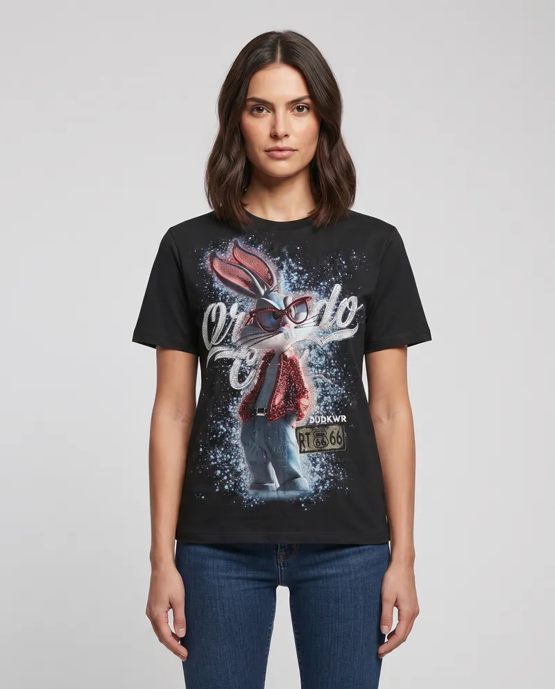 Black Bugs Bunny Graphic Streetwear T-Shirt