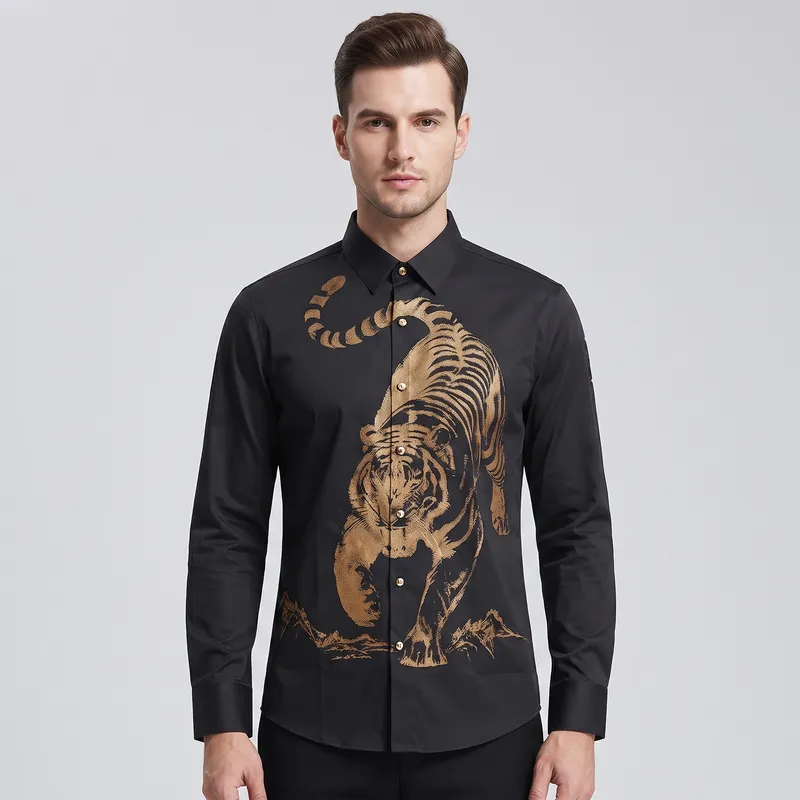 Black Tiger Gold Artwork Luxury Shirt