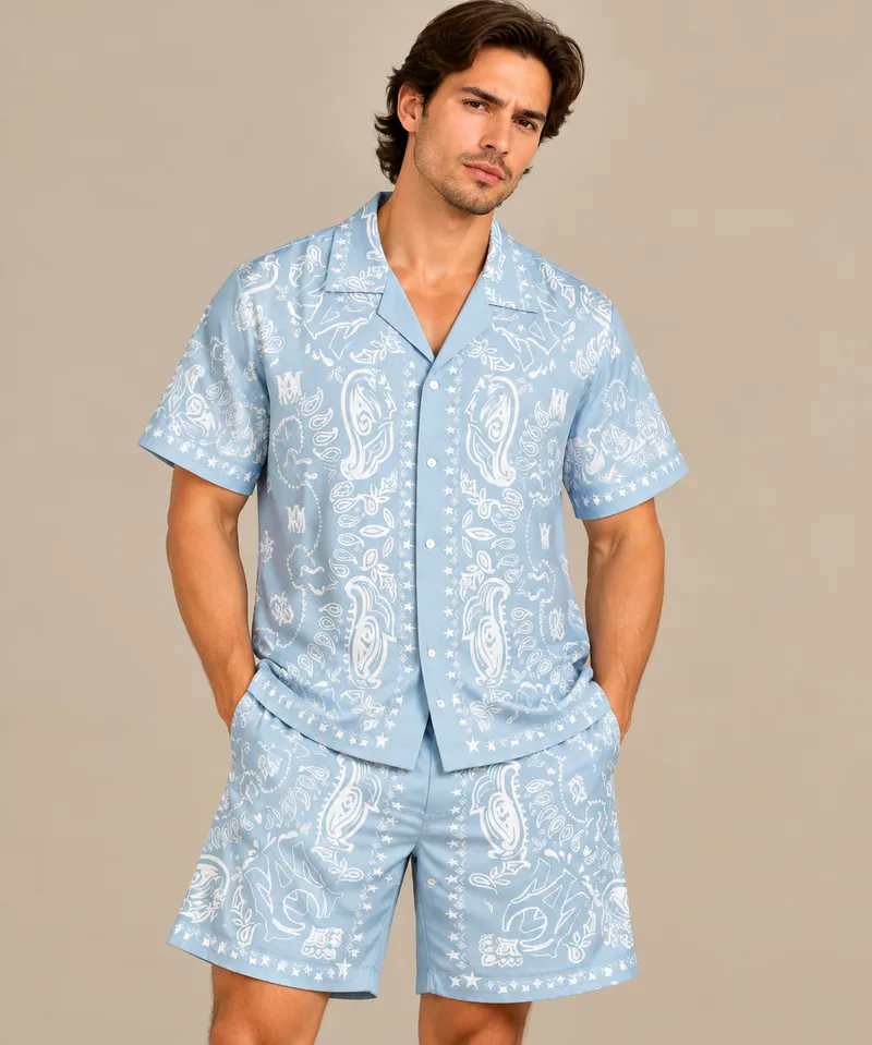 Sky Blue Bandana Print Resort Shirt