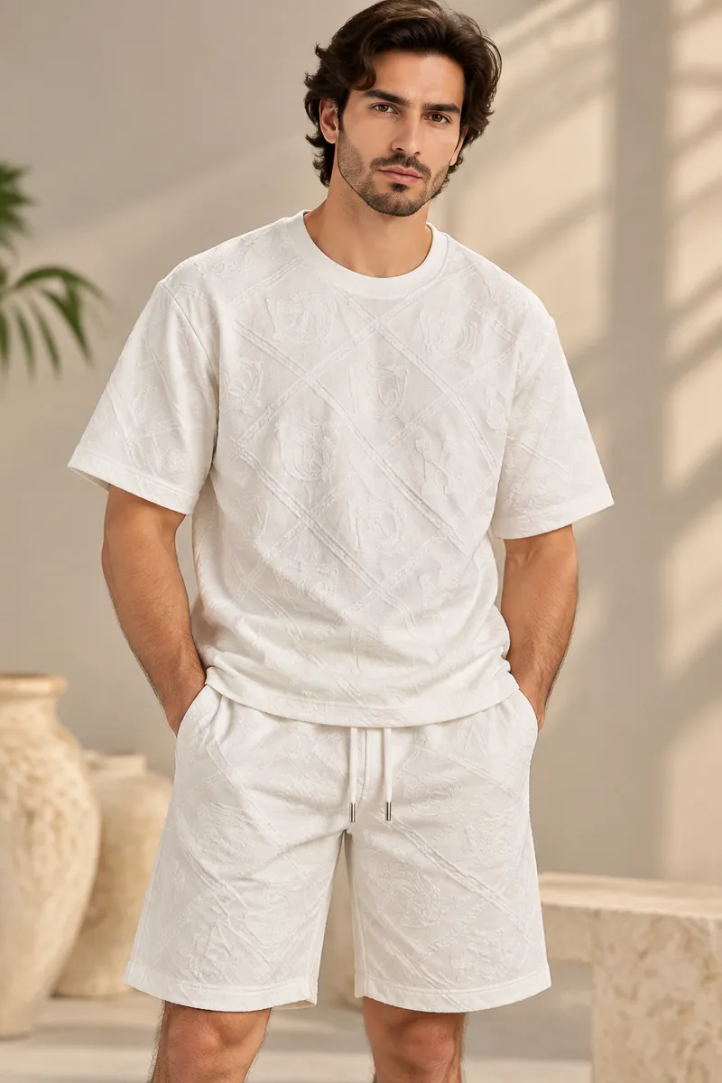 White Jacquard Monogram Embossed T-Shirt