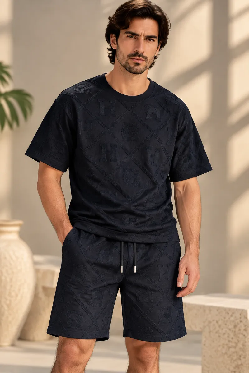 Black Jacquard Monogram Embossed T-Shirt