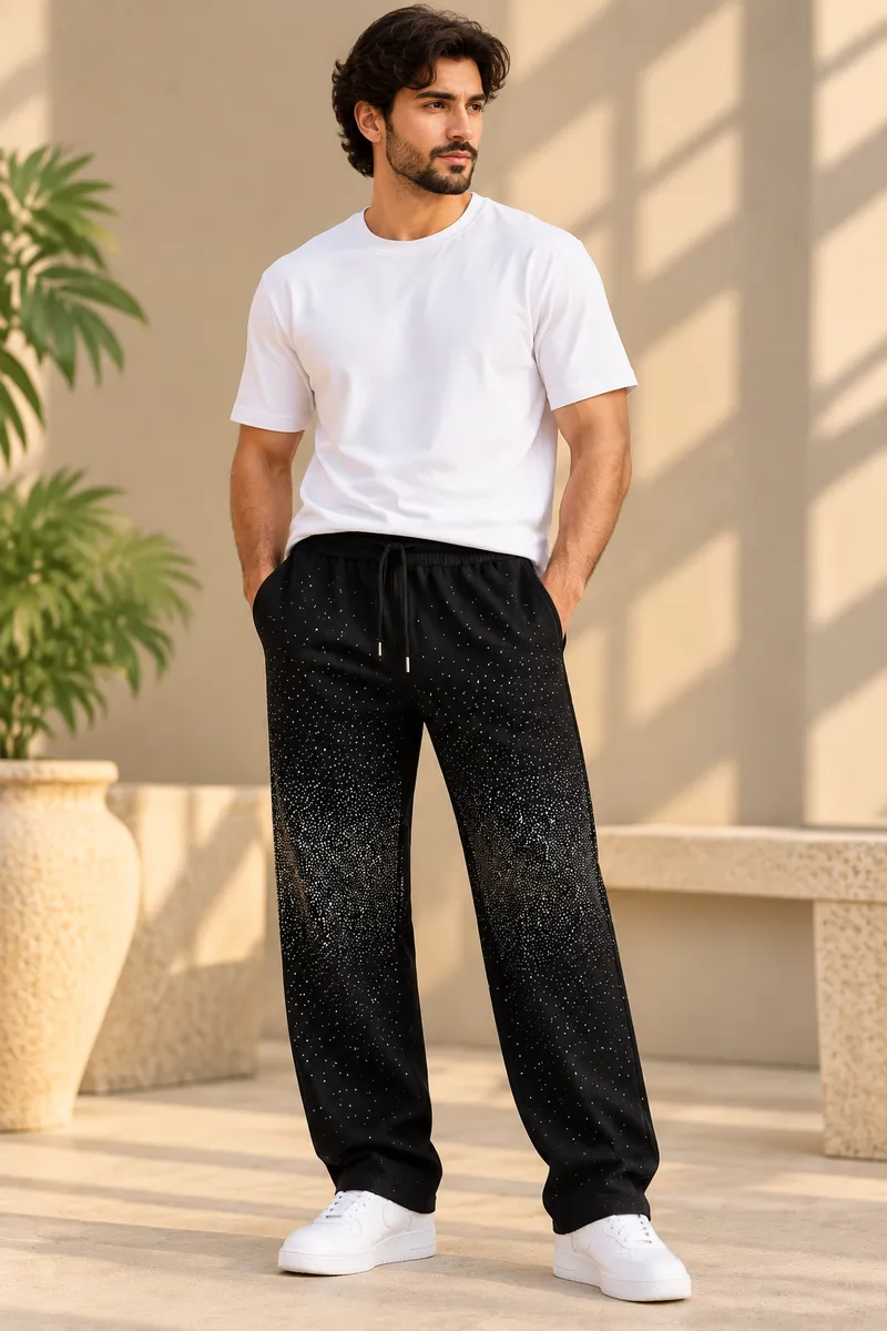 Black Gradient Crystal Detail Relaxed Jogger Pants