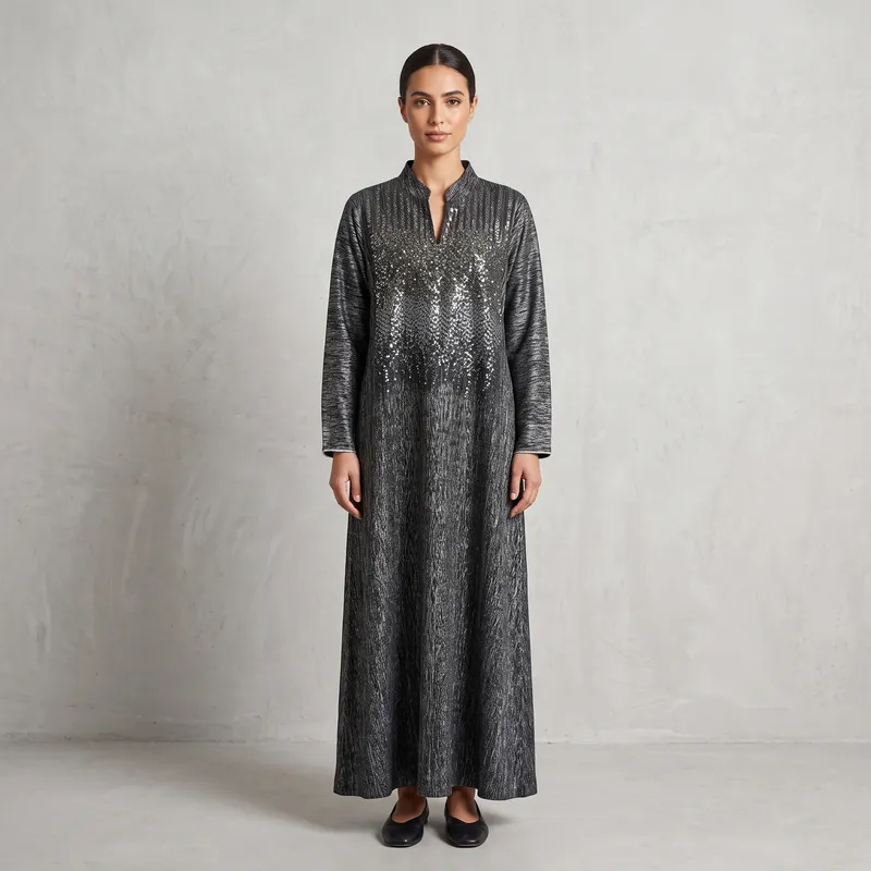 Metallic Cascade V-Neck Abaya