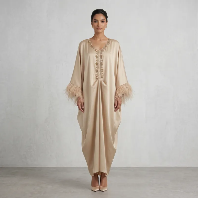 Embellished Ivory Luxe Draped Abaya
