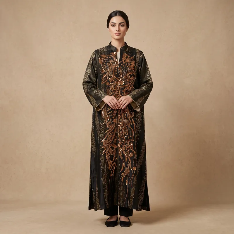 BLACK & COPPER SEQUINED FORMAL ABAYA/OVER-JACKET