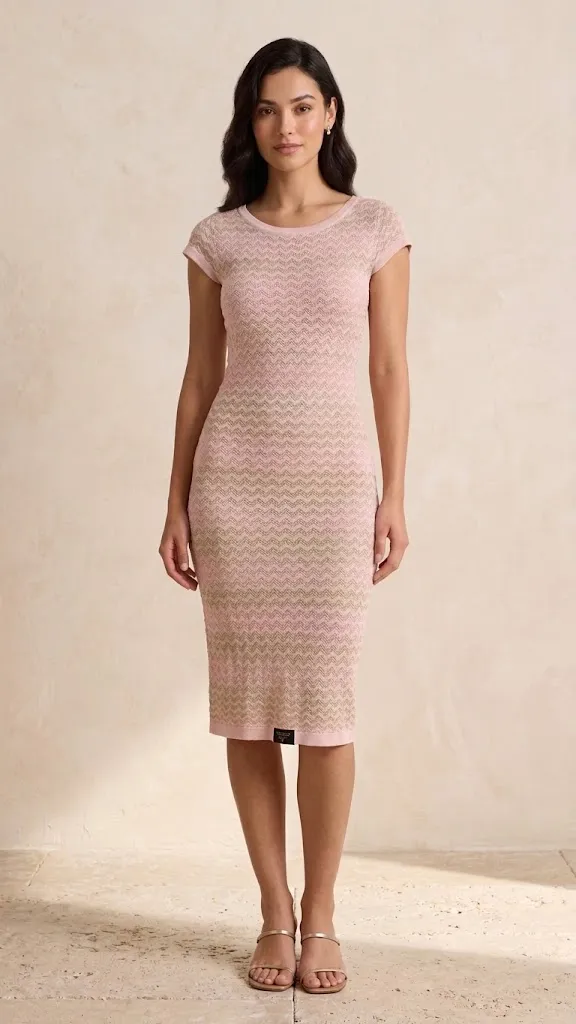 Blush Chevron Knit Midi Dress