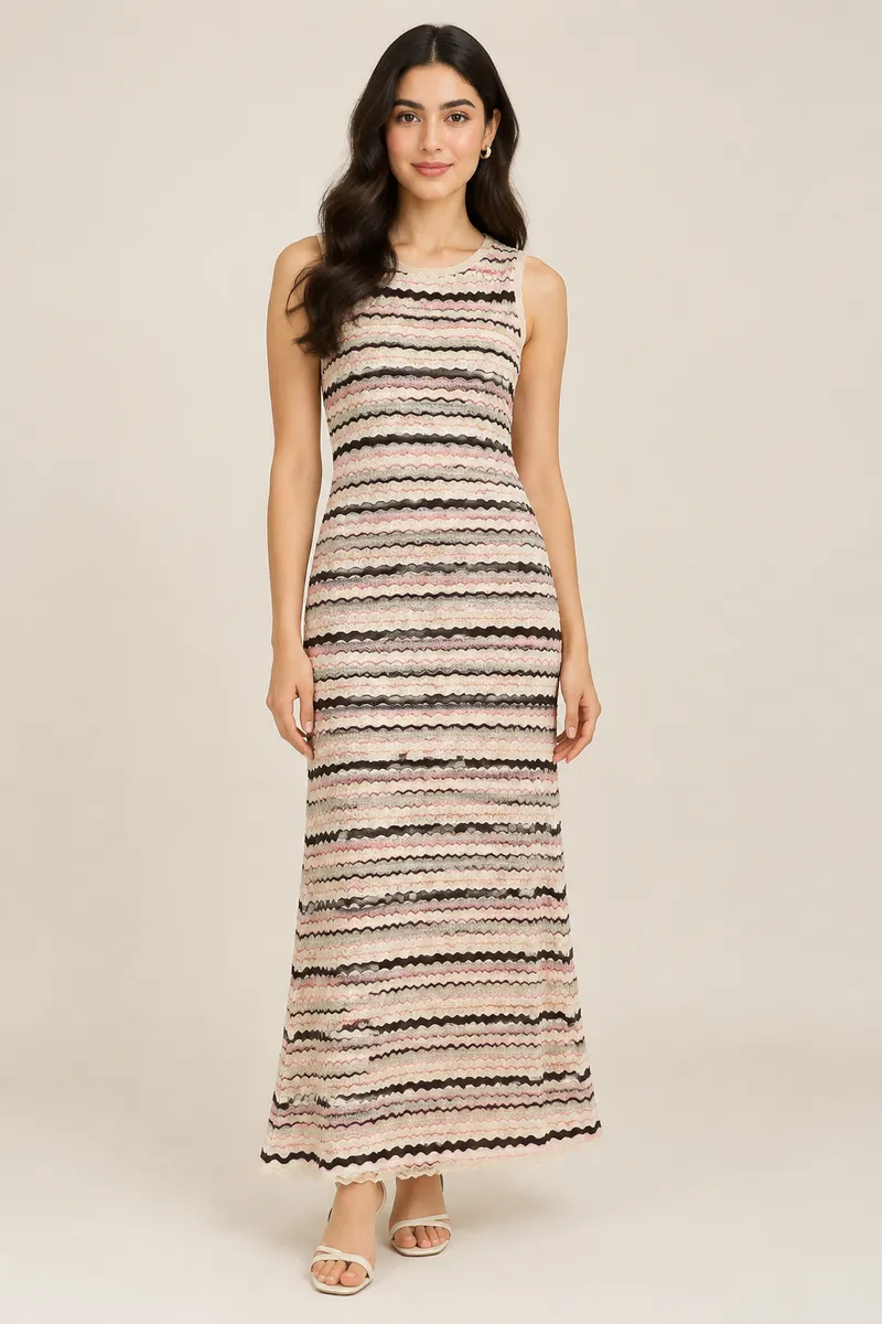 Blush Stripe Chevron Knit Midi Dress
