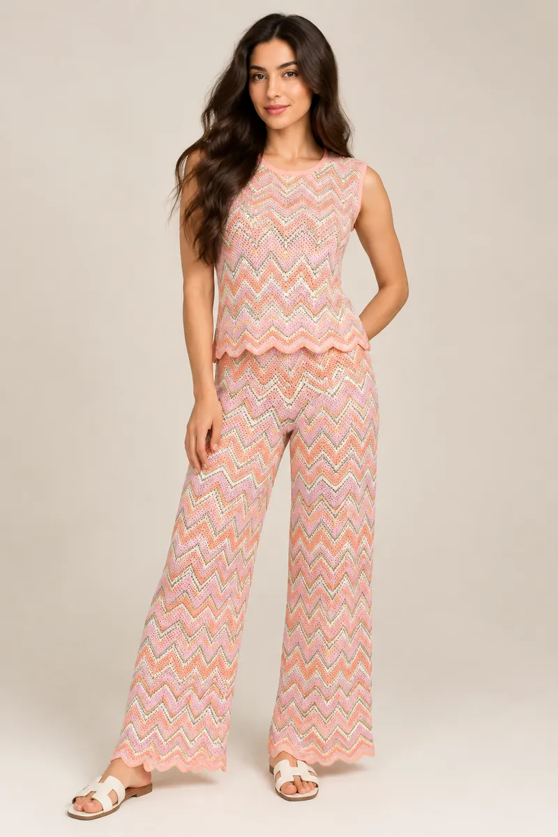 Pastel Chevron Crochet Wide-Leg Pants