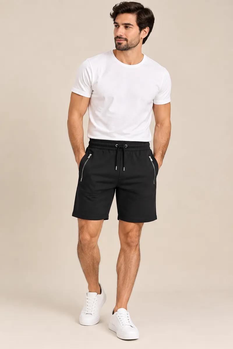 Black Premium Zip Pocket Drawstring Shorts