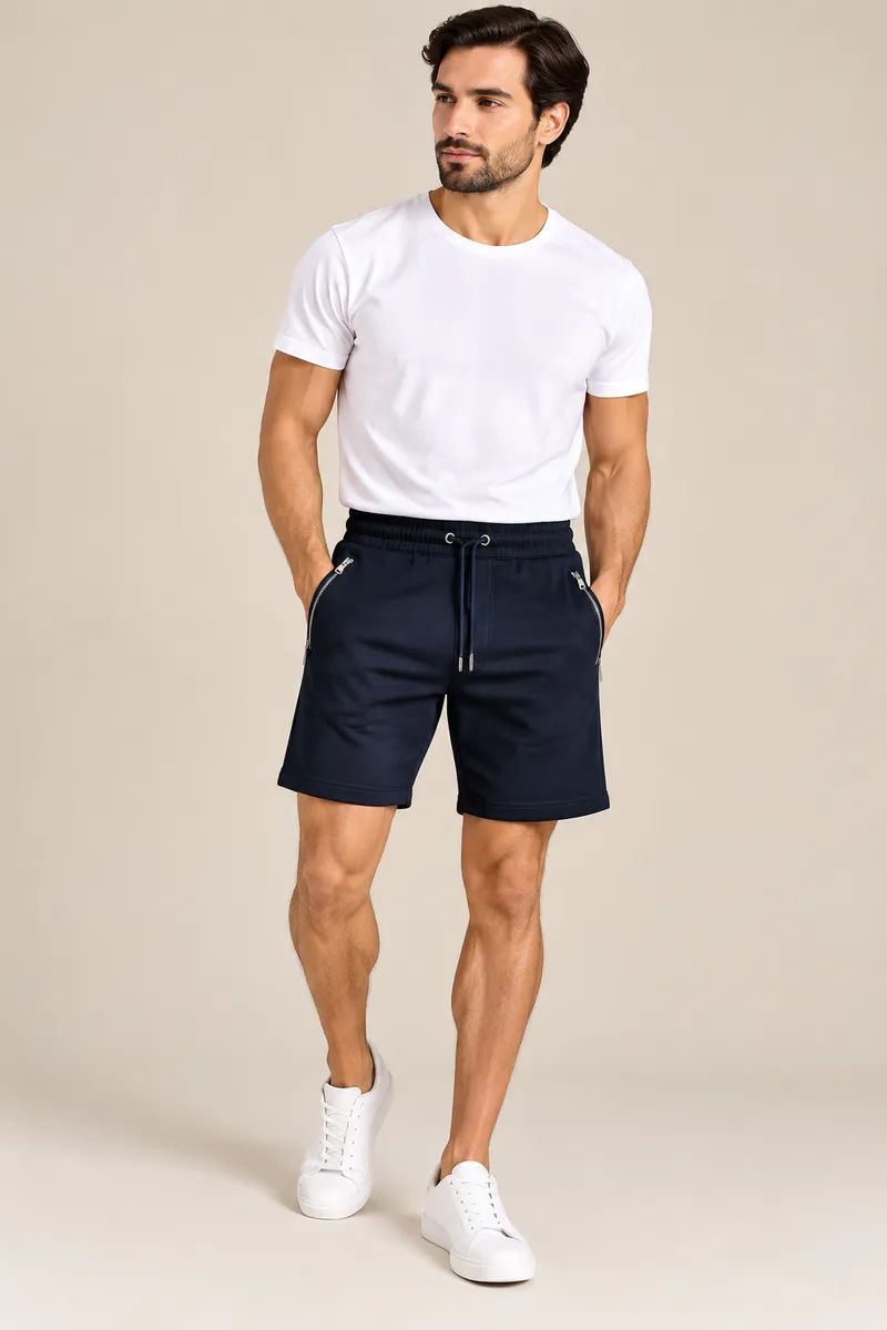 Navy Essential Zip Pocket Casual Shorts